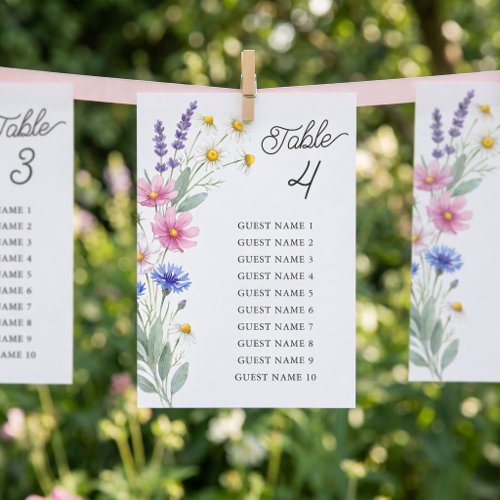 Pressed Wildflower Table Seating Chart Card