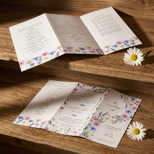 Pressed Wildflower Wedding Order of Service  Brochure