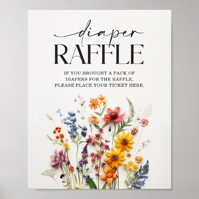 Pressed Wildflowers Baby Shower Diaper Raffle Sign (Front)