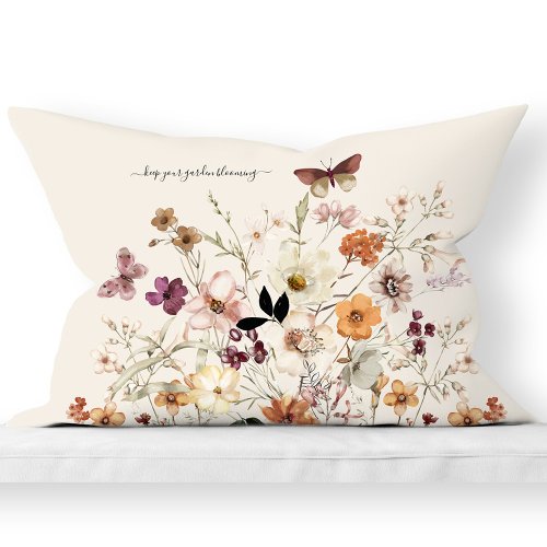 Pressed Wildflowers Cottagecore Custom Text Accent Pillow