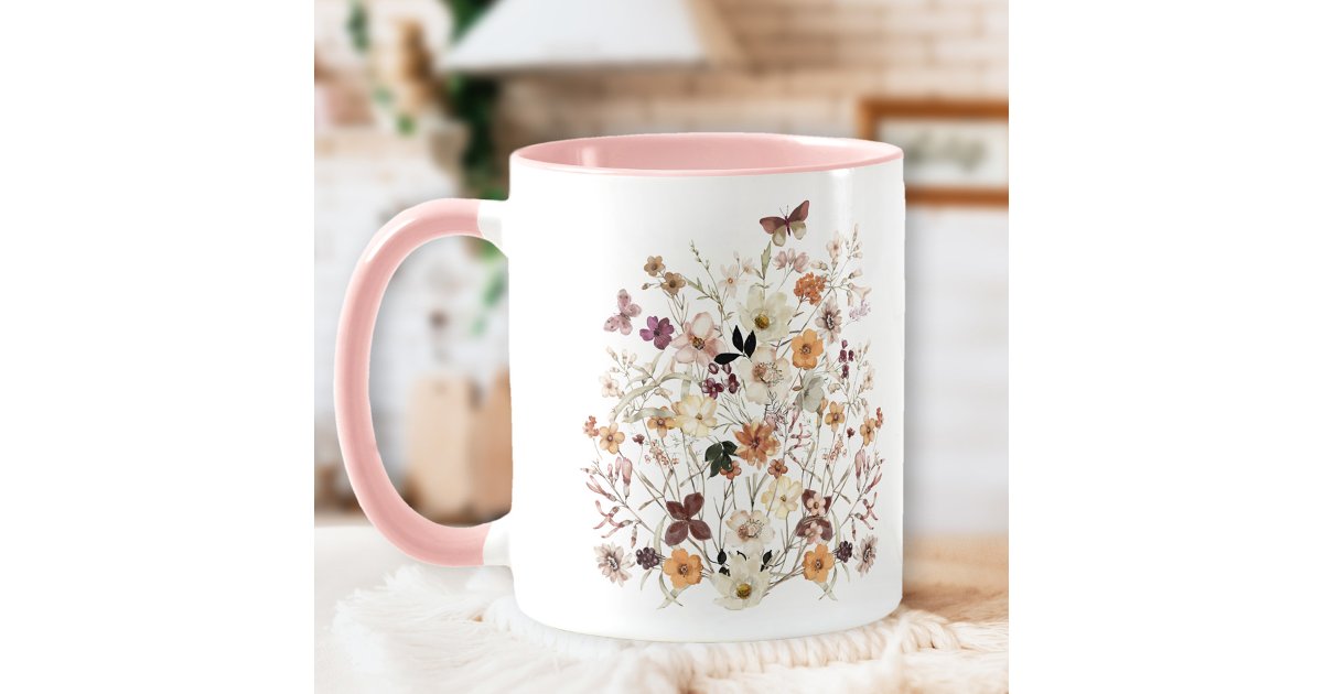 Pressed Wildflowers Cottagecore Pink Floral Mug | Zazzle