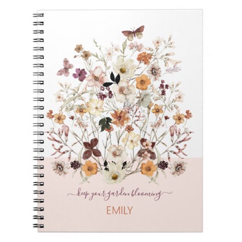 Pressed Wildflowers Custom Name Botanical Floral Notebook