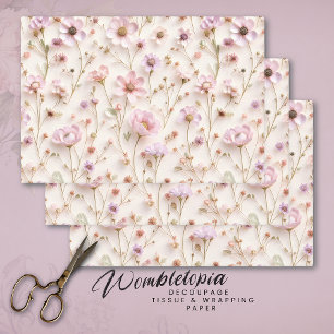 Pressed Wildflowers in Pastel Pink with 3D Effect Wrapping Paper Sheets