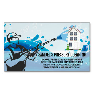 Pressure Cleaning Worker Soap Bubbles Business Card Magnet