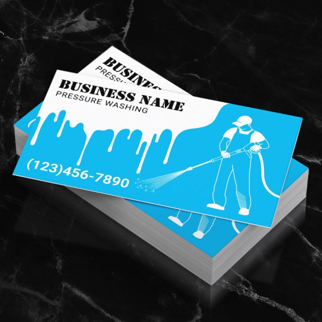 Pressure Power Washing Blue Professional Cleaning Business Card (Creator Uploaded)