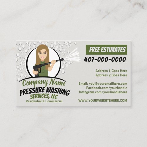 Pressure Power Washing  Cartoon Customizable Business Card