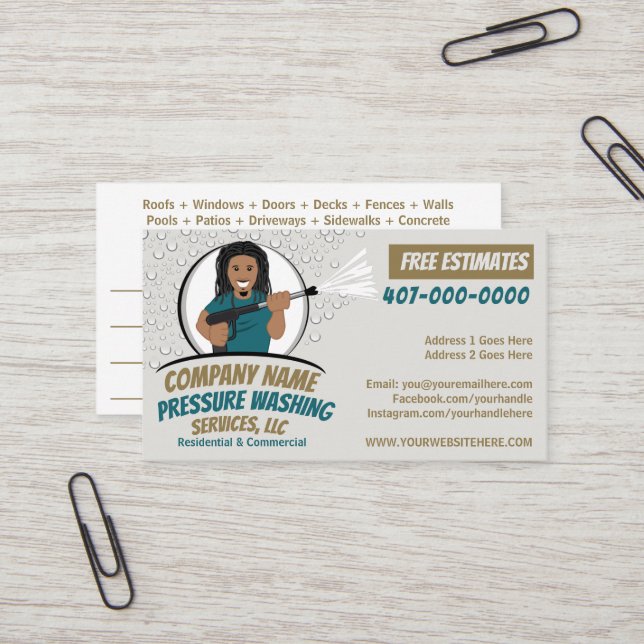 Pressure Power Washing & Cleaning Customizable Bus Business Card (Front/Back In Situ)