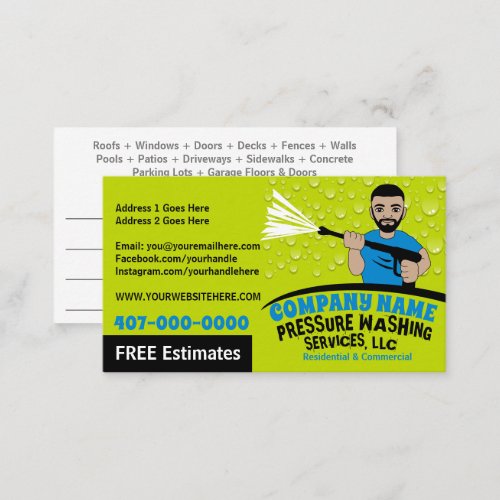 Pressure Power Washing  Cleaning Customizable Bus Business Card