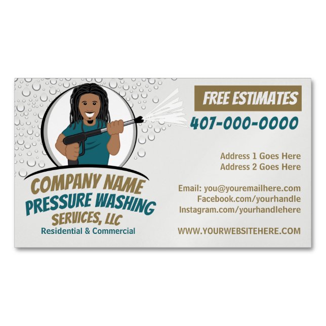 Pressure Power Washing & Cleaning Customizable Business Card Magnet (Front)