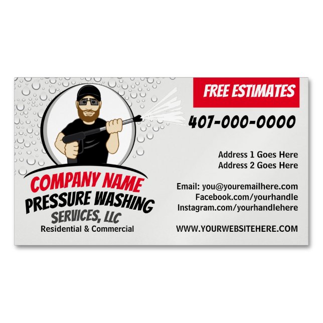 Pressure Power Washing & Cleaning Customizable Business Card Magnet (Front)