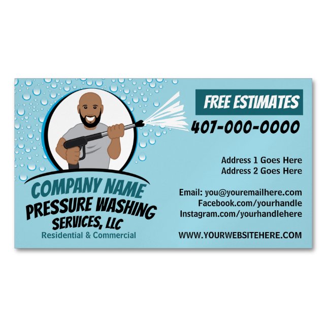 Pressure Power Washing & Cleaning Customizable Business Card Magnet (Front)