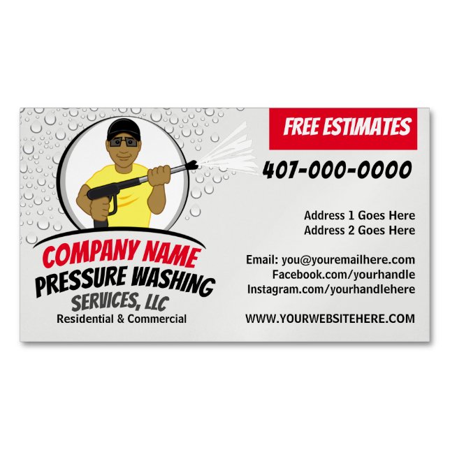 Pressure Power Washing & Cleaning Customizable Business Card Magnet (Front)