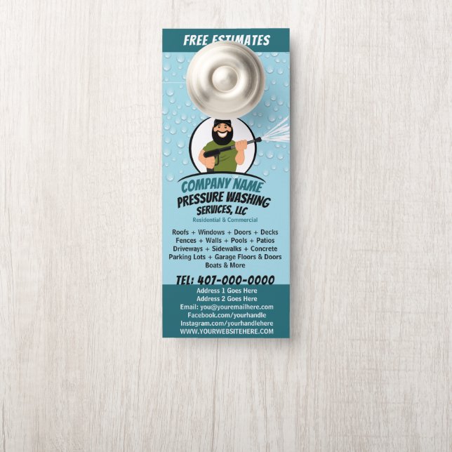 Pressure Power Washing & Cleaning Customizable  Door Hanger (On Knob)