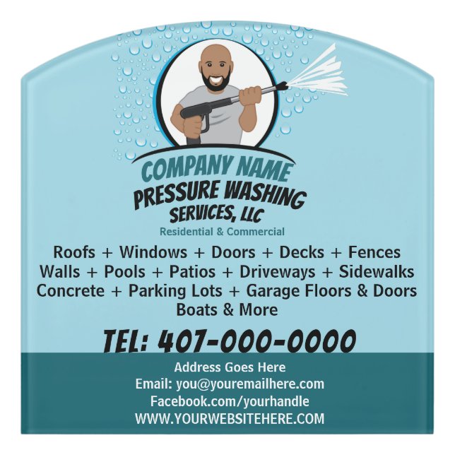 Pressure Power Washing & Cleaning Customizable Door Sign (Contour Front)
