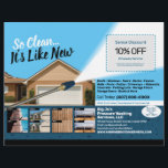 Pressure Power Washing Half Page  Flyer Template<br><div class="desc">Personalize and customize this eyecatching pressure washing (power washing) professional flyer template design to suit your business/company's needs. This pressure washing template displays images of before and after pressure washed surfaces. Add your logo for more effective branding. Customize the coupon offer on flyer to attract potential clients. Staple rubber-bands to...</div>