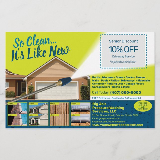 Pressure Power Washing Half Page  Flyer Template (Front)