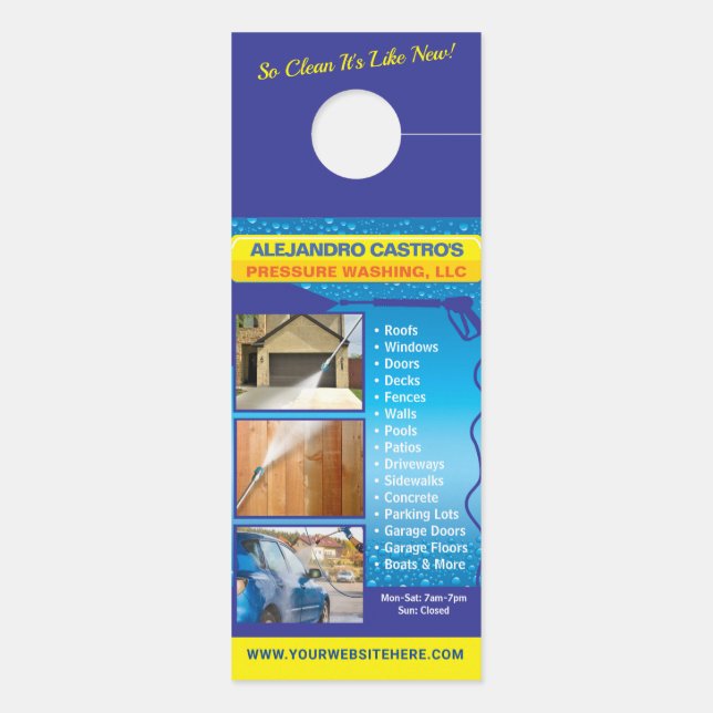 Pressure Power Washing Large Template Door Hanger (Back)