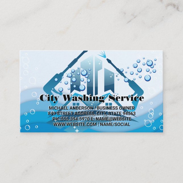 Pressure Wash | Buildings | Soap Bubbles Business Card (Front)