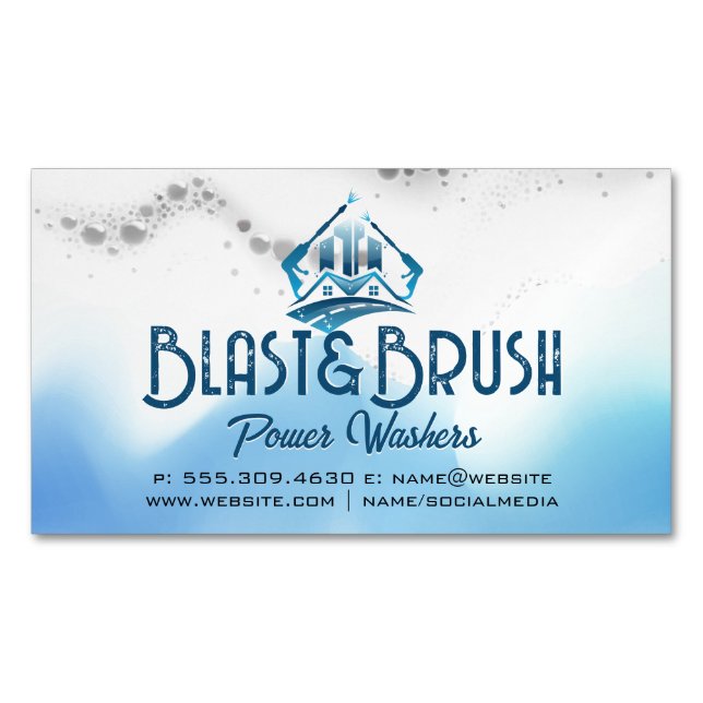 Pressure Wash Logo | Soap Suds Business Card Magnet (Front)