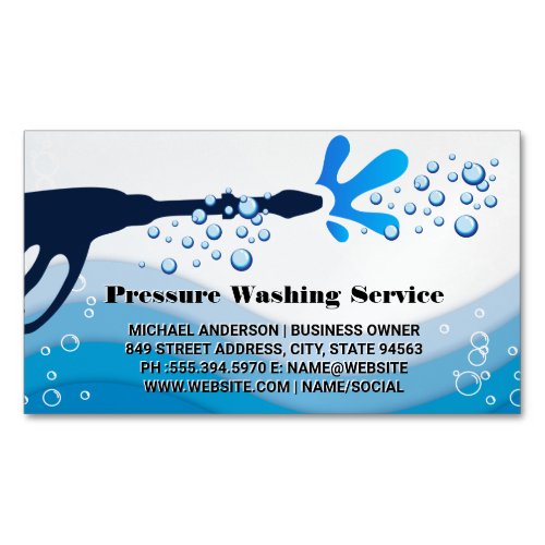 Pressure Wash Water Spray  Soap Bubbles Business  Business Card Magnet