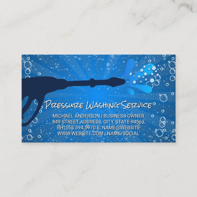 Pressure Washer | Soap Bubbles | Water Spray Business Card (Front)