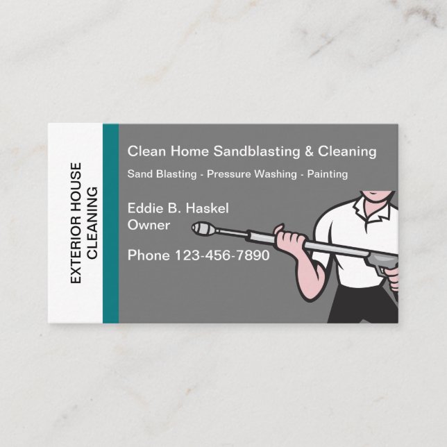 Pressure Washing And Sandblasting Home Business Card (Front)