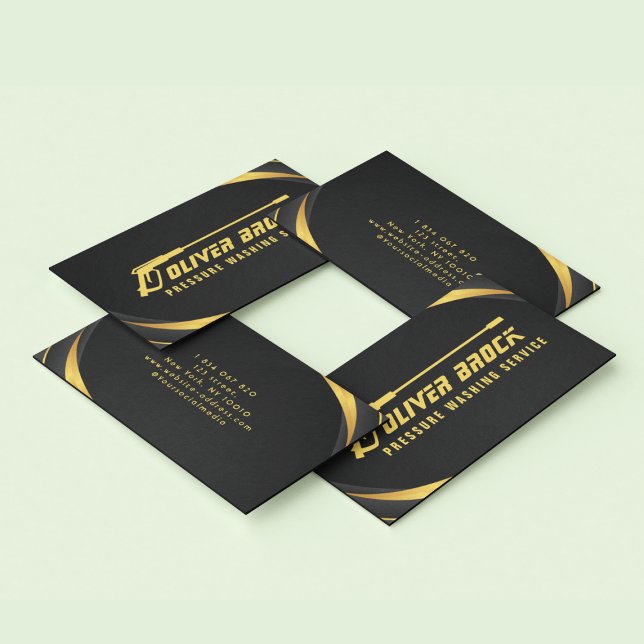 Pressure Washing Black & Gold  Business Card (Creator Uploaded)