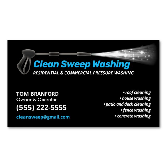 Pressure Washing Black Power Wash Cleaner Business Card Magnet (Front)