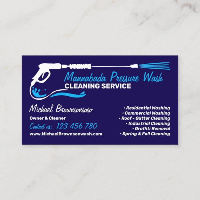 Pressure Washing Black Power Wash navy Business Card (Front)
