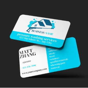 Pressure Washing Blue Power Washer House Cleaning Business Card