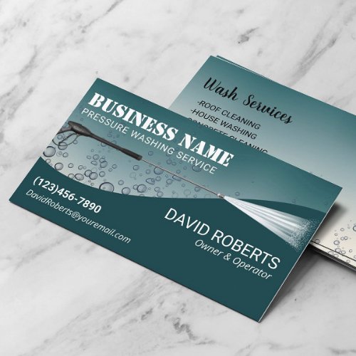Pressure Washing Bubbles Teal Power Wash Cleaning Business Card