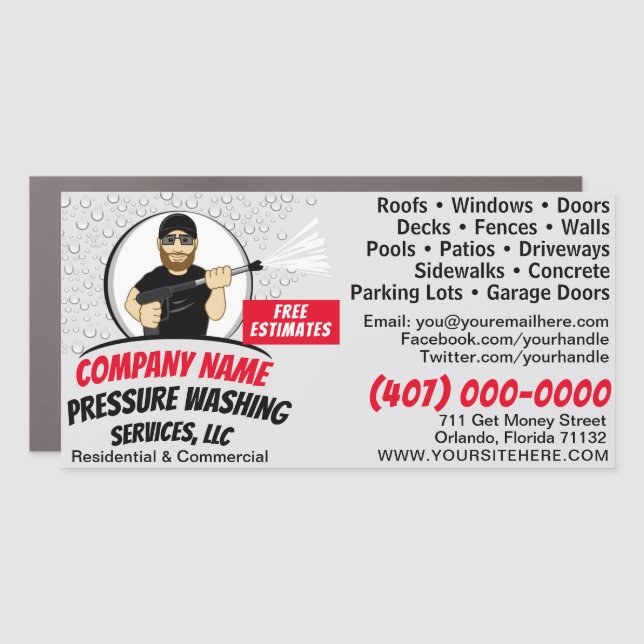 Pressure Washing & Cleaning 12"x24" Template Car M Car Magnet (Front)