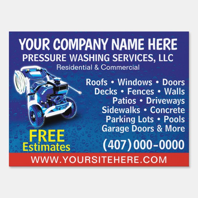 Pressure Washing & Cleaning 18"x24" Template Sign (Back)