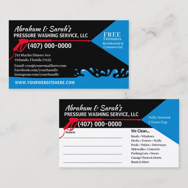 Pressure Washing & Cleaning Business Card Template (Front/Back)