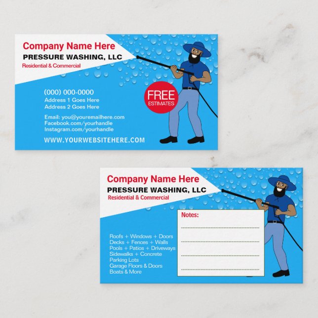 Pressure Washing & Cleaning Template Caricature Business Card (Front/Back)