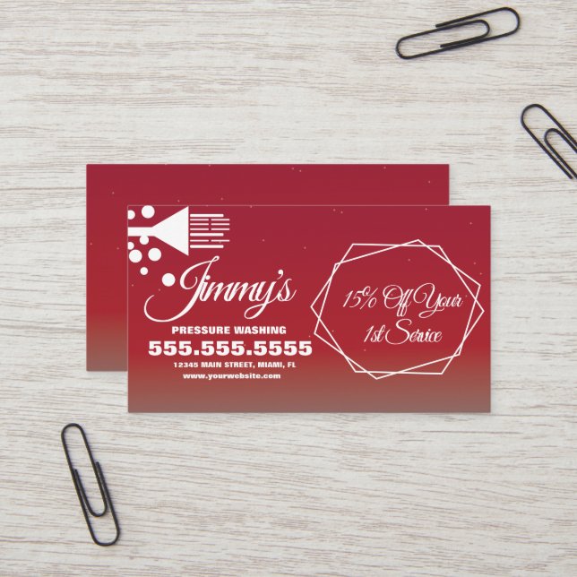 Pressure Washing Company Red Gradient Bubbles  Business Card (Front/Back In Situ)