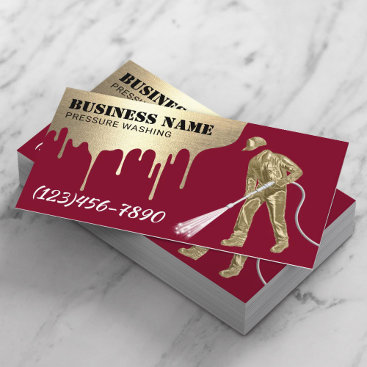 Pressure Washing Gold Power Washer Cleaning Red Business Card