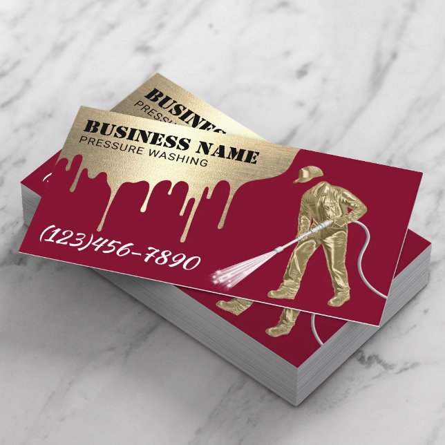 Pressure Washing Gold Power Washer Cleaning Red Business Card (Creator Uploaded)