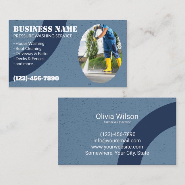 Pressure Washing House Cleaning Power Wash Blue Business Card (Front/Back)