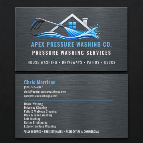 Pressure Washing Metallic Professional Services Business Card