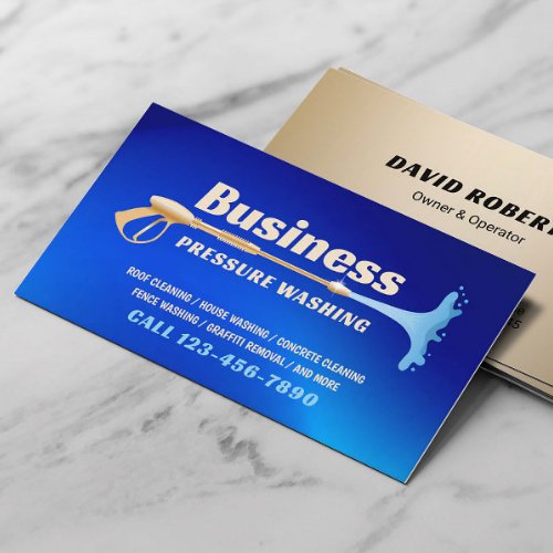 Pressure Washing Modern Blue Gold Cleaning Service Business Card