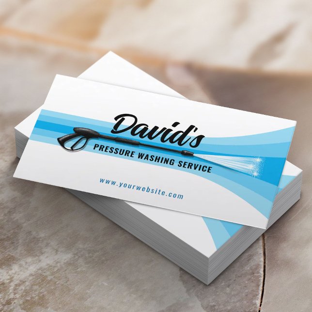 Pressure Washing Modern Blue Stripes Cleaning Business Card (Creator Uploaded)