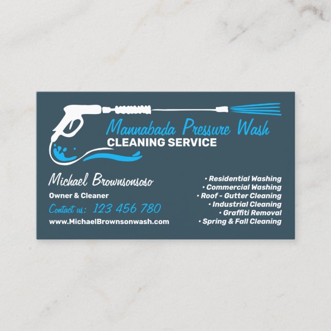 Pressure Washing Navy Power Wash CLEANING Business Card (Front)