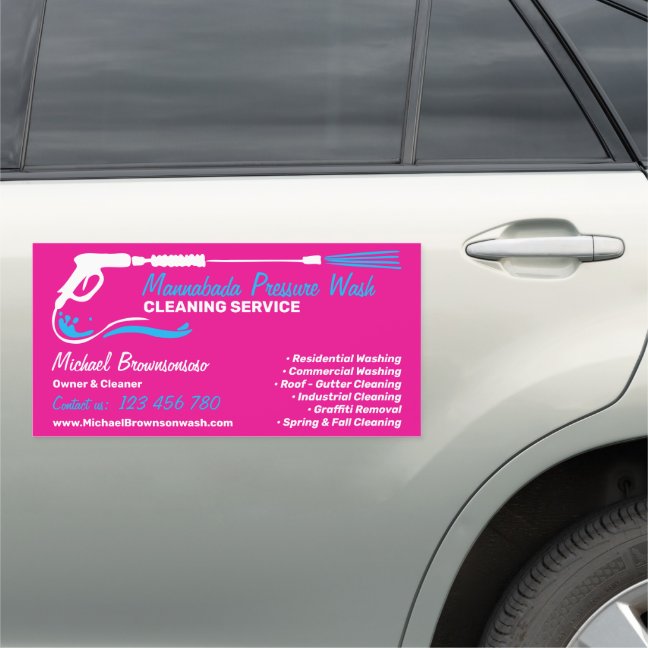 Pressure Washing Neon Pink Wash Cleaner Services Car Magnet