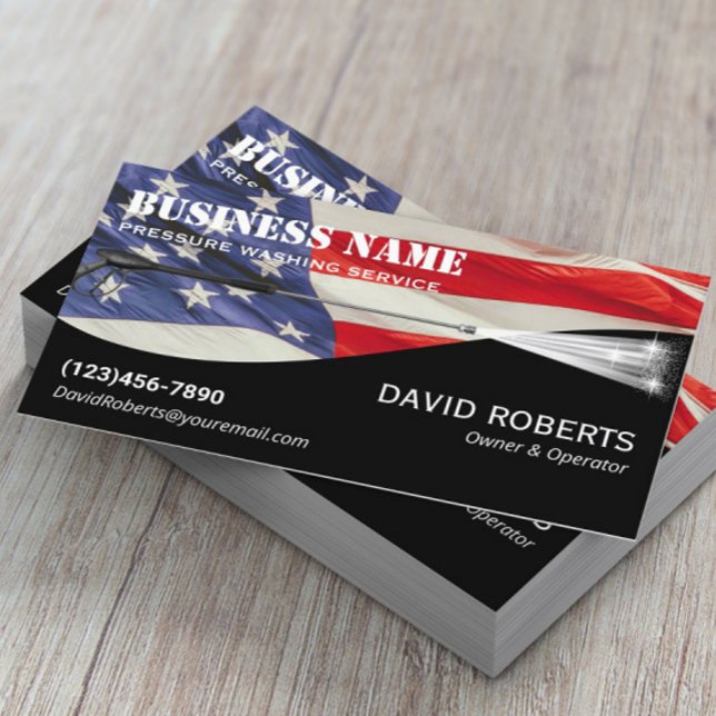 Pressure Washing Patriotic Power Wash Cleaning  Business Card (Creator Uploaded)