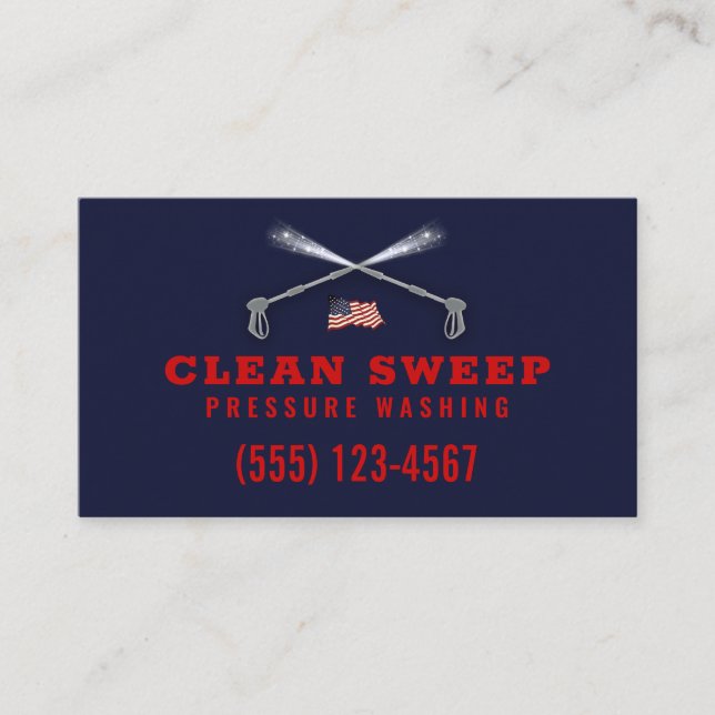 Pressure Washing Patriotic Red Navy Business Card (Front)