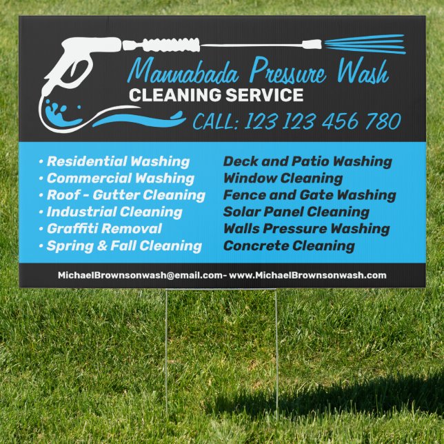 Pressure Washing Power Black Blue Super Cleaning Sign (Insitu)