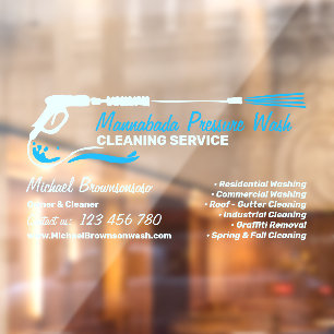 Pressure Washing Power Cleaning Blue Script Window Cling