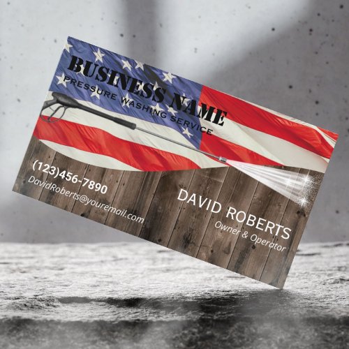 Pressure Washing Power Cleaning Patriotic Wood Business Card