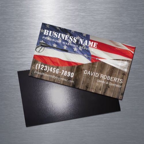 Pressure Washing Power Cleaning Patriotic Wood Business Card Magnet